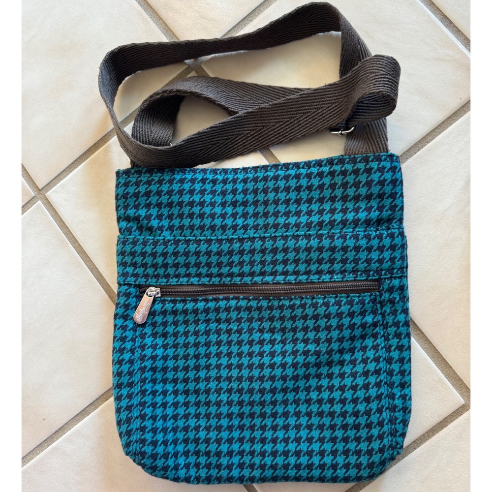 Thirty one houndstooth crossbody organizing shoulder bag - teal, navy, brown